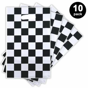 10pk Black and White Checkered Print Loot Bags | Racing Car Party Gift Bags - Picture 1 of 1