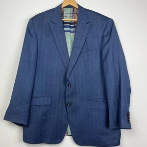 Blazer cappotto Robert Graham blu navy fodera multicolore uomo 46L lana seta lino - Foto 1 di 20