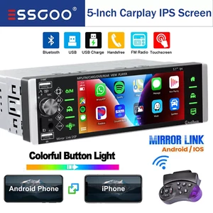 Single 1DIN Carplay/Android Auto 5" Car Stereo Radio Bluetooth IPS Touch Screen - Picture 1 of 15