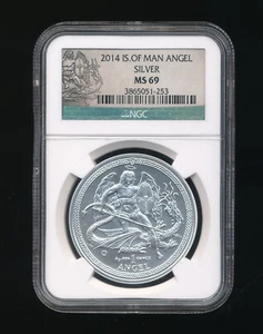 2014 ISLE OF MAN ANGEL SILVER COIN MS69 NGC ANGEL LABEL v - Picture 1 of 2