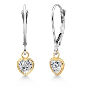 925 Silver and 10K Yellow Gold Lab Grown Diamond Dangle Earrings for Women | - Picture 1 of 4