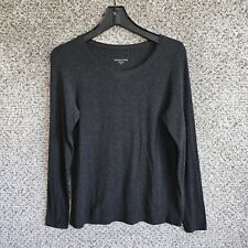 Eileen Fisher Top Womens PM Petite Medium Gray Stretch Scoop Neck Long Sleeve