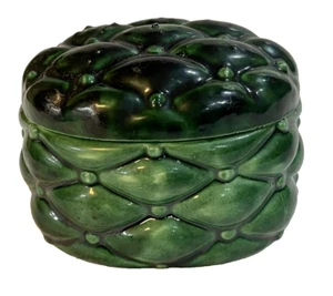 Vintage 60er Holland Form Keramik Steppdesign grün mattiert Schmuckschatulle Schale - Bild 1 von 9