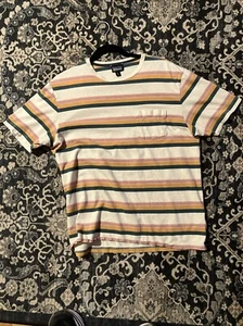 Patagonia Shirt Men Medium Orange GreenTee Organic Cotton Striped Skater 80s - Picture 1 of 5