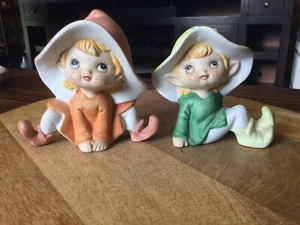 Set of Vintage Pixie Elf’s  with Large Hats Bisque Porcelain - Picture 1 of 3