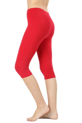 Leggings capri básicos elásticos de algodón suave sin costuras para mujer Foto 1 de 4