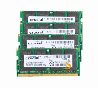 4PCS Crucial 8GB 2Rx8 PC3-10600S DDR3 1333Mhz SODIMM Laptop Memory RAM 204PIN #4 - Image 1 of 4