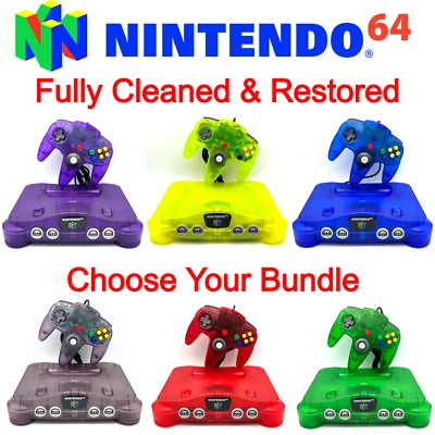 Nintendo 64 N64 *CHOOSE YOUR BUNDLE* Console + Controllers + Wires Set Funtastic - Image 1 of 4