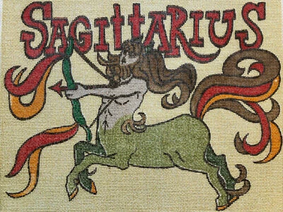 Vintage Tapestry Bazaar London Sagittarius Horoscope Needlepoint Canvas Zodiac - Image 1 of 4