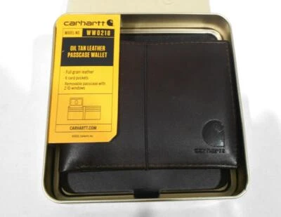 ❤️ CARHARTT BROWN PASSCASE WALLET in TIN *Full Grain Leather w/ Rich Oil Finish - Image 1 of 4