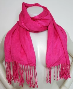 Hot Pink Neck Scarf Head Cover 29x72 inches Rectangle with fringes - Picture 1 of 8