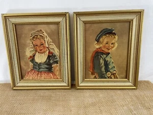 Anne Allaben Wood Framed Dutch Boy Girl Vintage Art Prints - Picture 1 of 5
