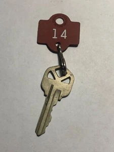 Vintage College Dorm room Hotel Motel Room Key Fob with Key #14 - Picture 1 of 2