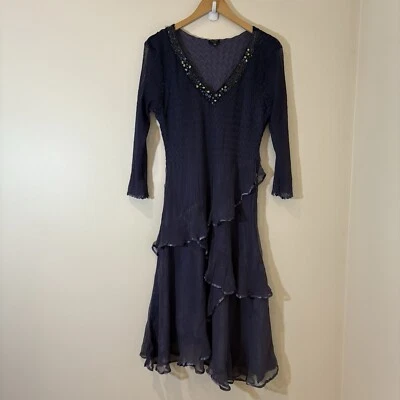 Komarov Womens Midi Dress XL Layered Ruffled Beaded Jeweled Cocktail Gala - Image 1 of 4