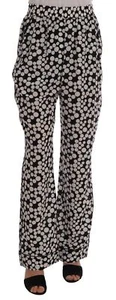 Dolce&Gabbana Women Black Flared Pants 100% Silk Polka Dot Trousers Size IT 40 S - Picture 1 of 7