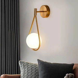 Modern Glass Ball Wall Lamp Wall Sconce Light Fixtures Fit Bathroom Bedroom Gold - Picture 1 of 11