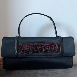 Vintage LOEWE Black Small Evening Bag W/ Embellishment and Red Velvet Interior - Picture 1 of 16