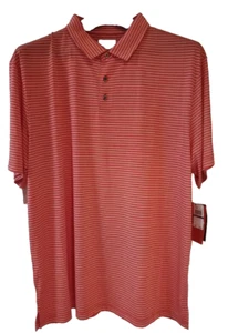PGA TOUR Mens Striped Golf Polo Firelight, L - Picture 1 of 3