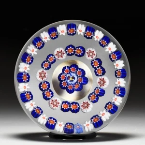 Pisapapeles de vidrio millefiori concéntrico abierto Parabelle Glass 1991 - Imagen 1 de 2