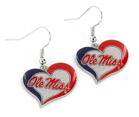 New Ole Miss Rebels Heart Shape Fish Hook Earrings, Gift for Her Mom Cover