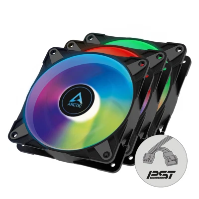 3 x ARCTIC P12 PWM PST ARGB Black 120mm 0dB PC Case Fans Addressable RGB 48CFM - Image 1 of 4