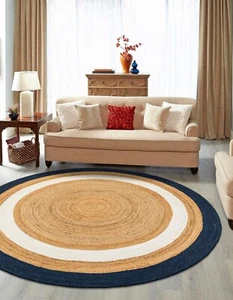 Rug Natural Jute Carpet Round Braided Rug Farmhouse Rustic Look Modern Area Rug - Picture 1 of 6