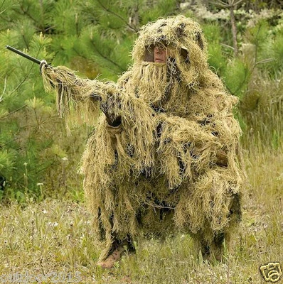 Desert Tactical Camouflage Ghillie Suit Sniper Clothes Jacket Pants Weapon Cover - Image 1 of 4