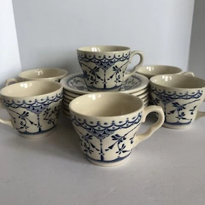 Vtg H Aynsley Co Copenhagen Cups Saucers 8 Oz Ironstone England 6 Cups 8 Saucers - Picture 1 of 24