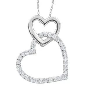 10K White Gold 1/4Ct TW Diamond Small Heart Pendant Necklace 1" Tall - Picture 1 of 5