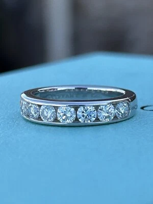 Tiffany & Co Platinum Diamond 3.9mm Eternity Half Circle Band Ring .81 TCW - Image 1 of 4