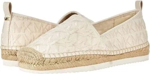Michael Kors New Lenny Logo Jacquard Espadrille Flats Light Cream - Picture 1 of 3
