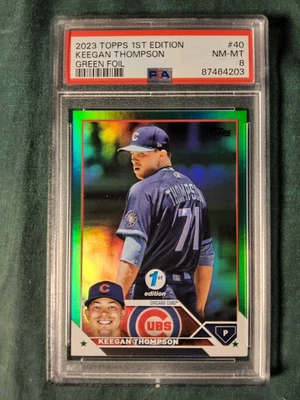 2023 TOPPS 1ST EDITION GREEN FOIL KEEGAN THOMPSON CARD #40 PSA 8 #'D 90/150 - Image 1 of 3