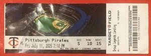 Trevor Larnach 7/11/2025 PITTSBURGH PIRATES MINNESOTA TWINS BOLETO DE JUEGO MLB - Imagen 1 de 11