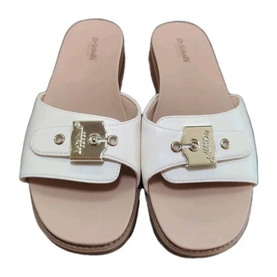Dr Scholls Island Icon Sandals Women's 8.5 Off White Strap Gold Buckle Slide - Image 1 of 4