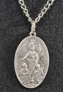 Vintage katholische Heilige Odilia versilberte religiöse Medaille 20" Länge  - Bild 1 von 8