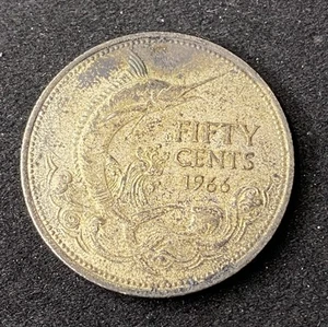 1966 Bahamas 50 Cents 0.8000 Silver ASW 0.2667 Free Shipping - Picture 1 of 2
