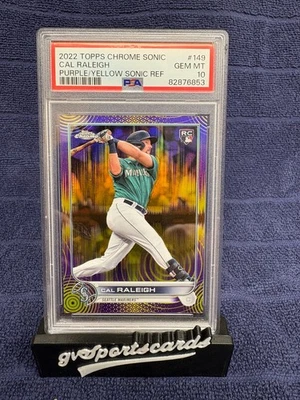 Cal Raleigh 2022 Topps Chrome Sonic Purple Yellow Refractor # 38/299 PSA 10 RC - Image 1 of 2