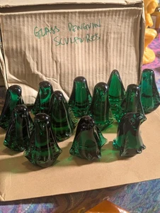 Box Of 12 Vintage Green Glass Penguin Ornaments All Unique And Handmade - Picture 1 of 4
