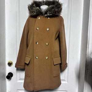 Polo Ralph Lauren wool blend Faux Fur Trim Hooded Coat Girls xl 16 - Picture 1 of 14