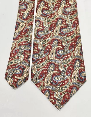 Leonardo Pirelli 100% Silk Necktie Classic 58” Burgundy Tan Paisley Men’s Tie - Image 1 of 4
