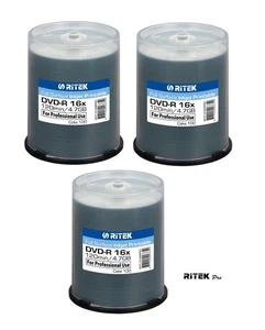 300 Ritek Professional Series Printable Blank DVD DVD-R 16x 4.7GB 120 min Discs - Afbeelding 1 van 2