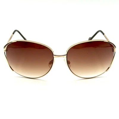 Gafas de sol redondas de gran tamaño Jessica Simpson marco de diseñador de metal negro y dorado Foto 1 de 4