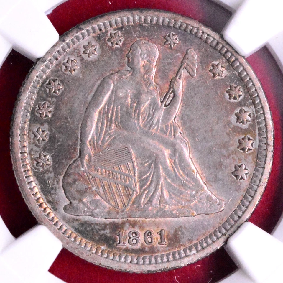 NGC AU! 1861 SEATED LIBERTY QUARTER - Image 1 of 4