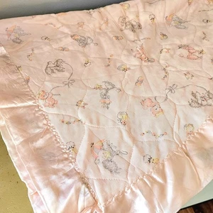 Vintage Quilted Baby Blanket Aop Satin Edge Soft Pink - Picture 1 of 6