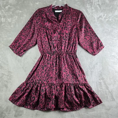 Rebecca Minkoff Dress Womens XS Pink Fuschia Leopard Print Satin Flouncy Hem - Image 1 of 4