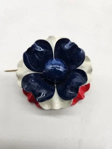 Broche Patriótico Vintage Rojo Blanco Azul Esmaltado Flower Power Años 60 - Imagen 1 de 3