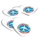4x Heart Stickers - World Traveler Flags Plane Travel Icon #4348