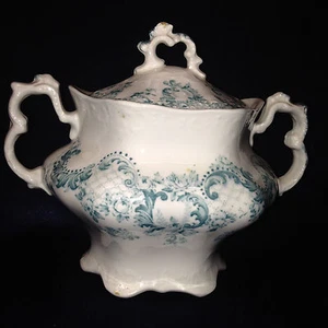 JOHNSON BROTHERS ENGLAND KLEEBLATT BLAU GRÜN BLUMEN ZUCKERDOSE ÜBERBACKEN - Bild 1 von 10