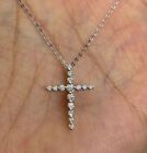 1.60Ct Round Cut Real Moissanite Tester Pass Cross Pendant 14K White Gold Plated