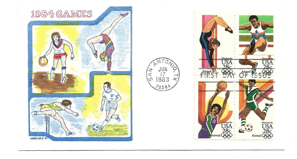 C101-04 28c Olympics 84, Doris Gold, block of 4 FDC - Image 1 of 1